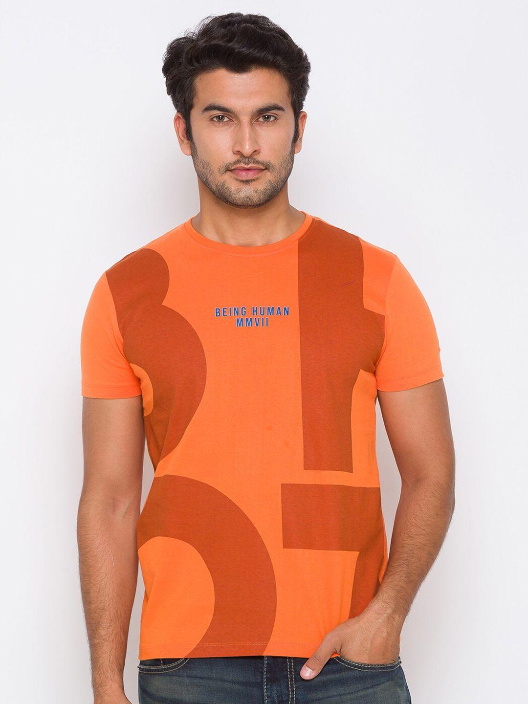 being human men orange printed t-shirt