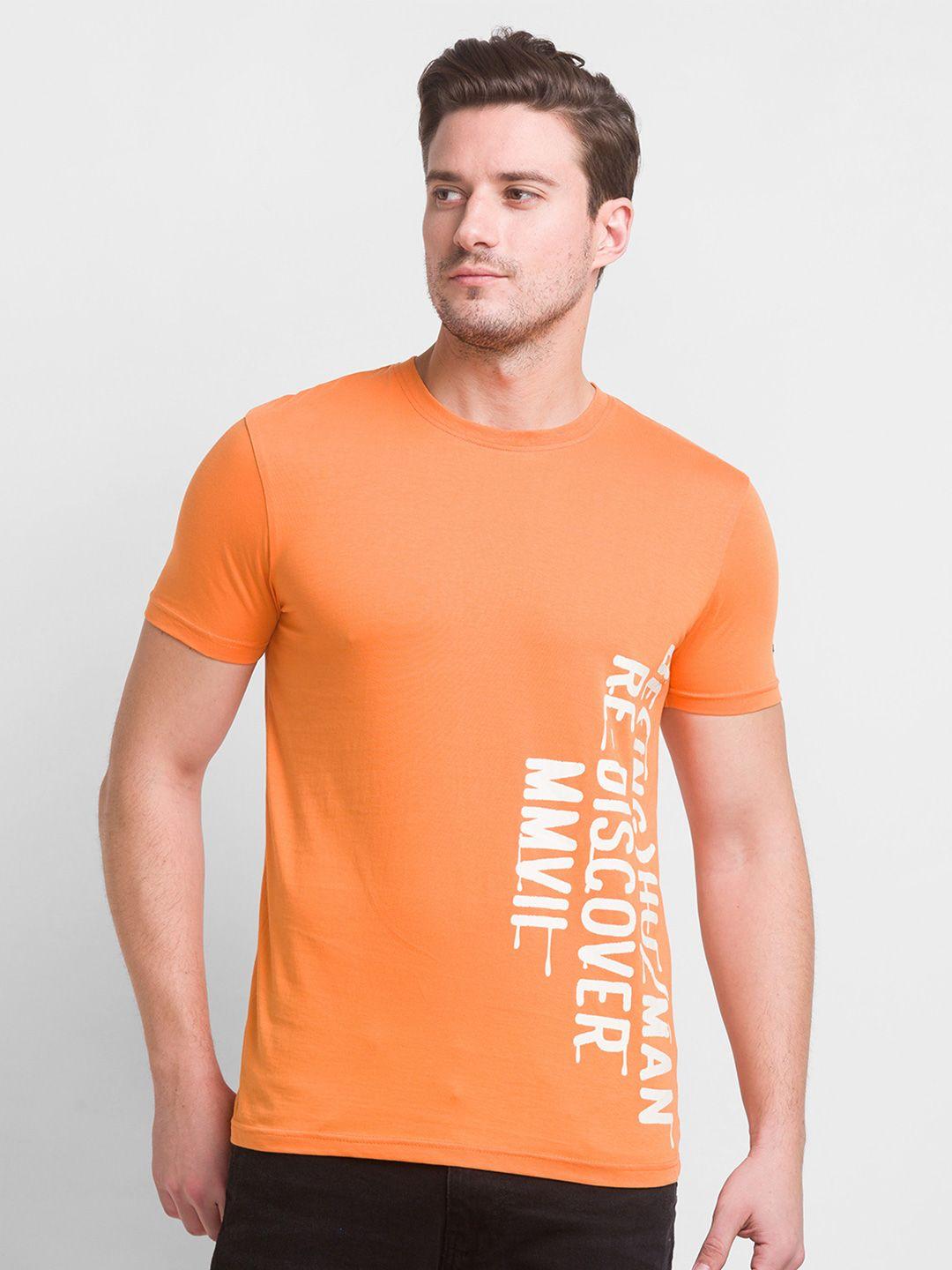 being human men orange typography printed cotton t-shirt