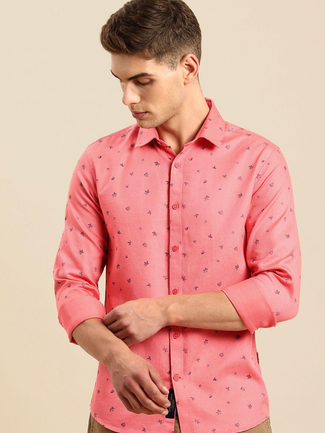 being human men pink & black slim fit printed casual shirt
