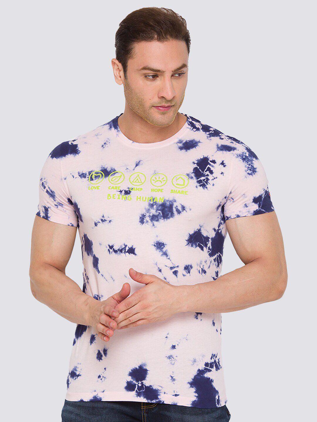 being human men pink & navy blue tie and dye t-shirt