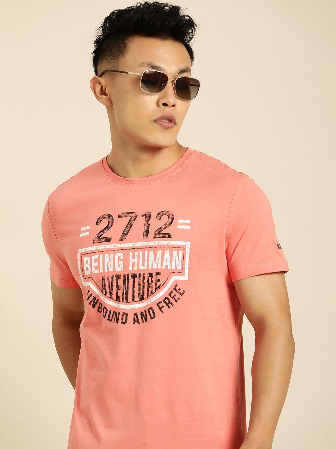 being human men pink graphic printed casual t-shirt