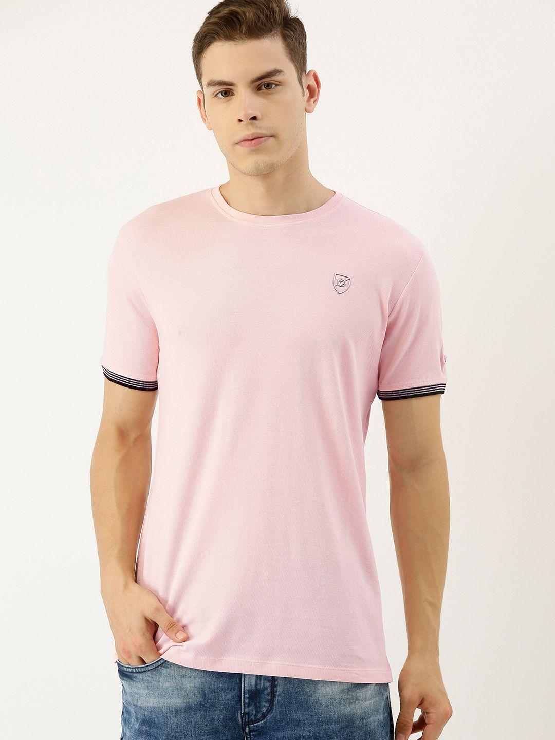 being human men pink solid round neck pure cotton t-shirt