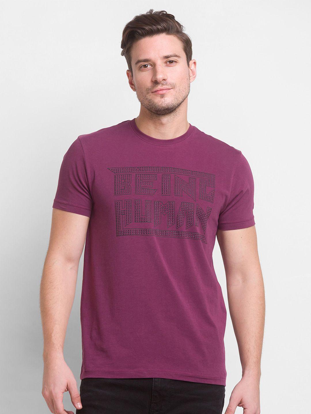 being human men purple typography printed cotton t-shirt