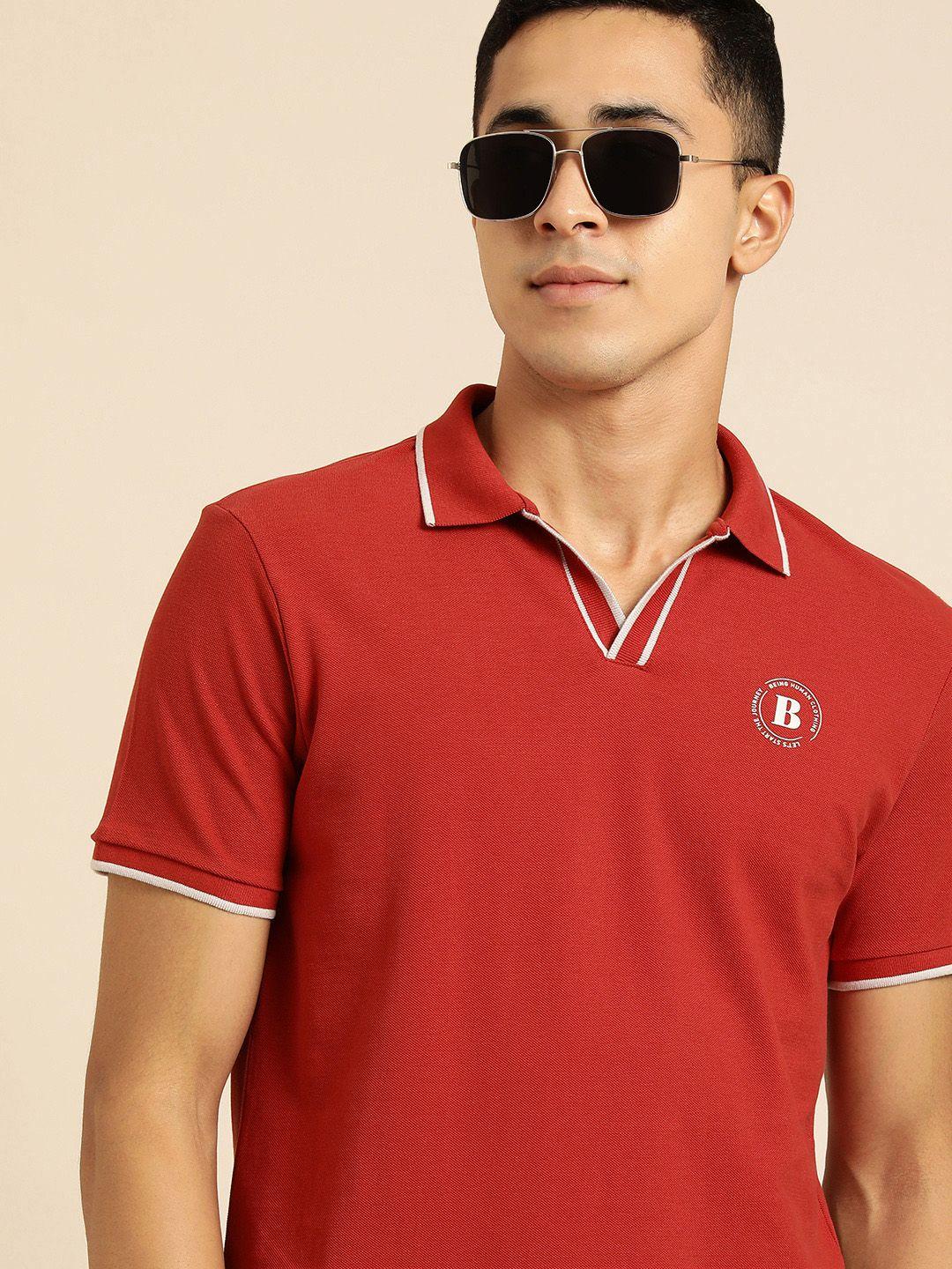 being human men red polo collar pure cotton t-shirt