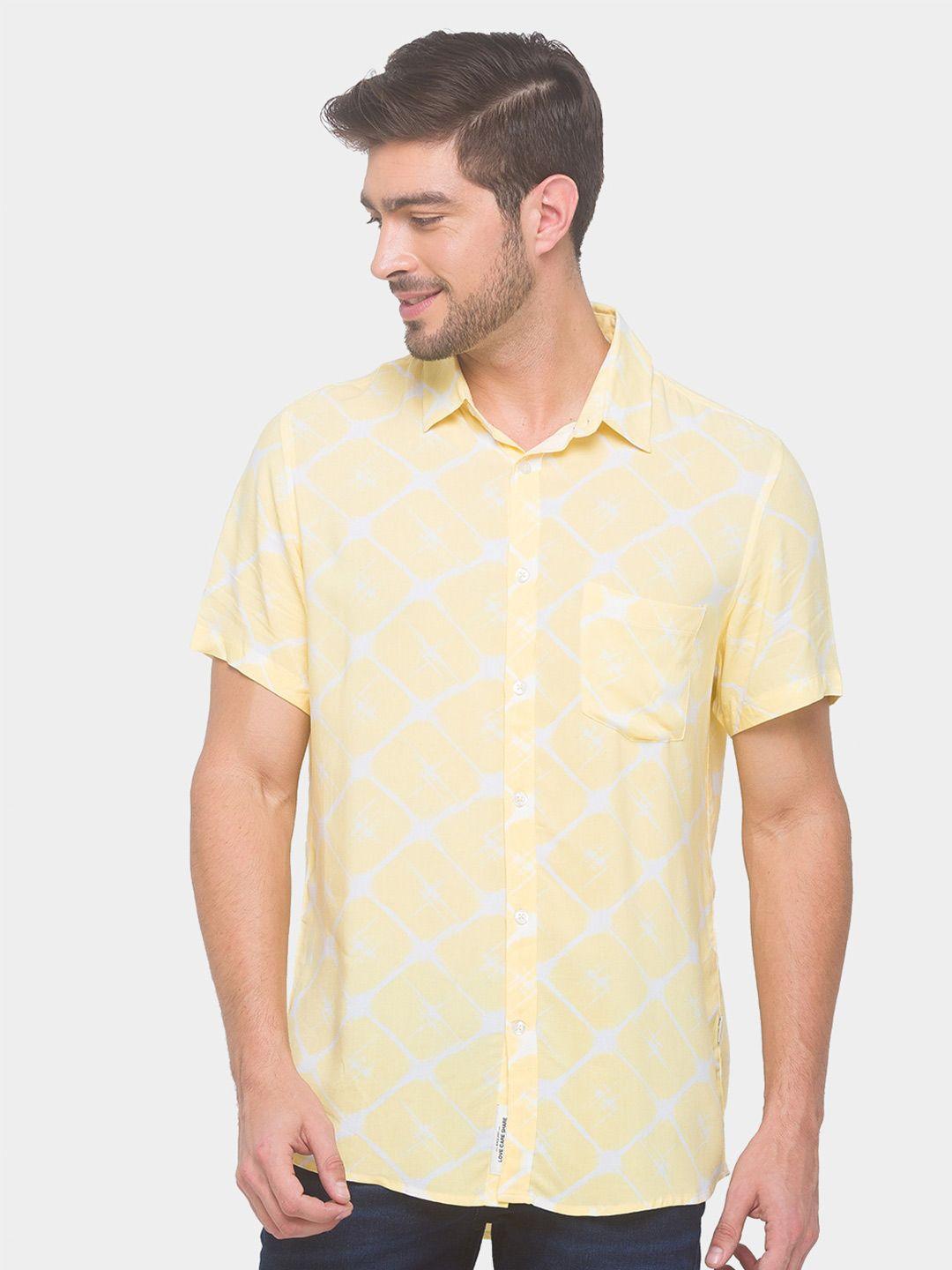 being human men yellow comfort fit printed casual shirt