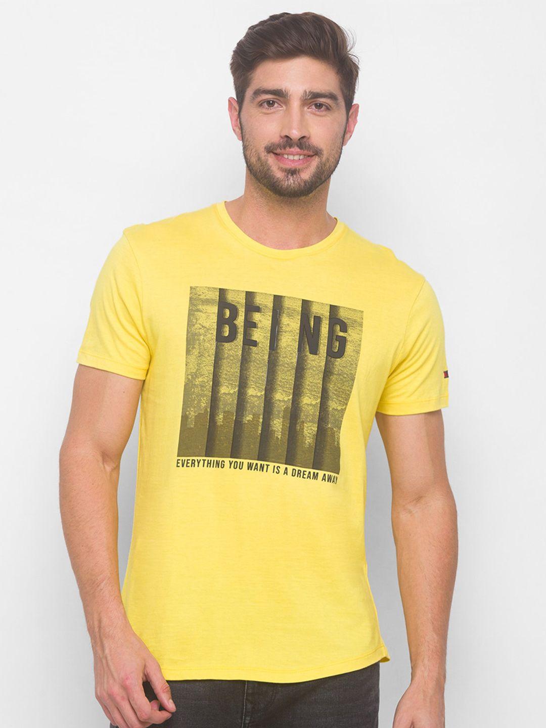 being human men yellow printed t-shirt