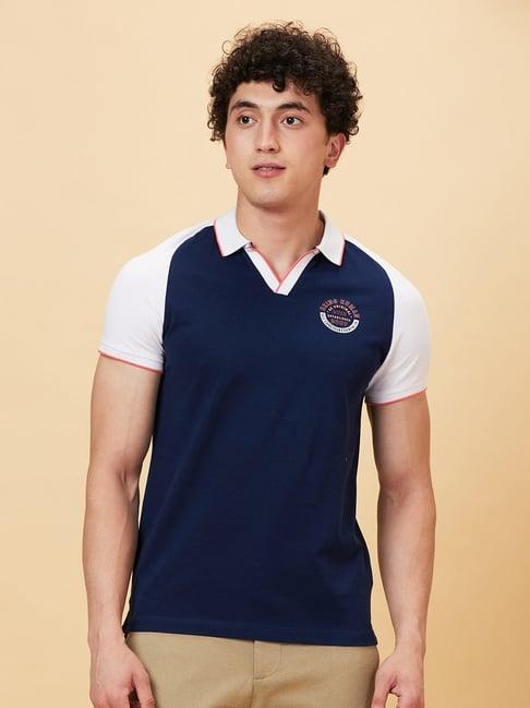 being human navy & white regular fit colour block polo t-shirt