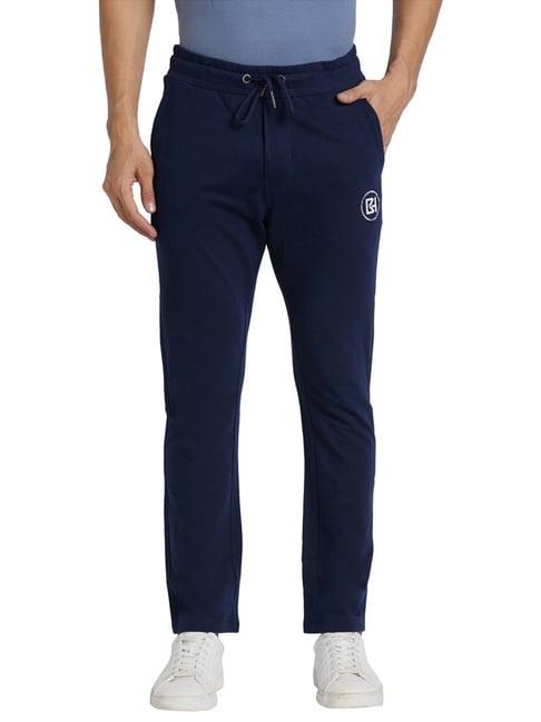 being human navy blue cotton regular fit printed trackpants