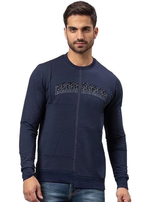 being human navy cotton regular fit printed sweatshirts