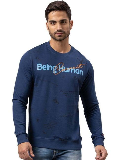 being human navy cotton regular fit printed sweatshirts