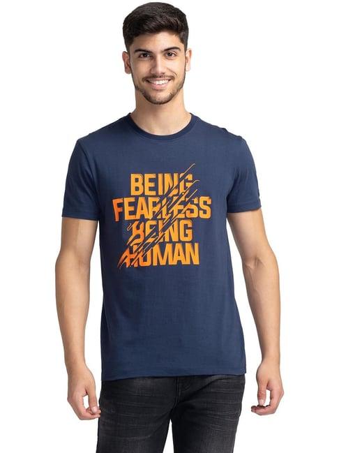 being human navy regular fit printed t-shirt
