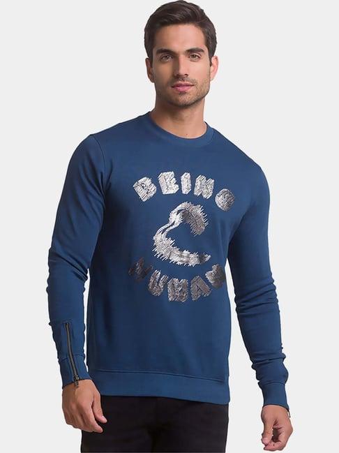 being human ocean blue cotton regular fit printed sweatshirts