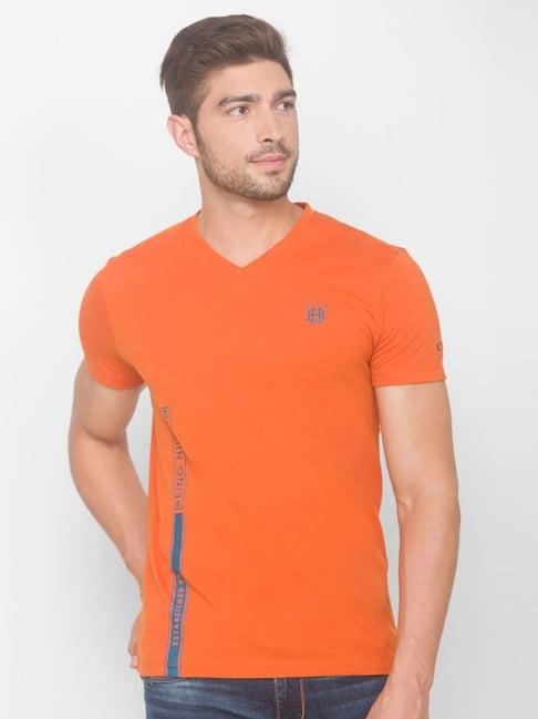 being human orange cotton regular fit printed t-shirt