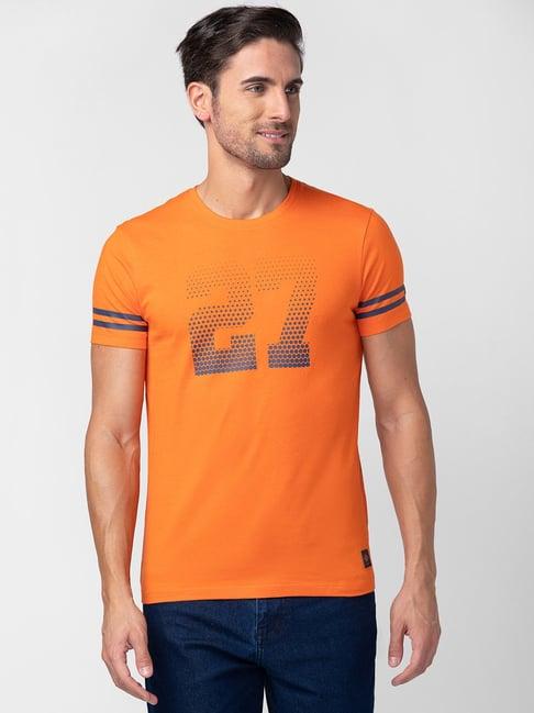 being human orange regular fit printed crew t-shirt