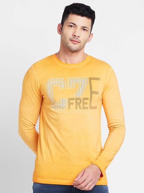 being human orange regular fit printed crew t-shirt