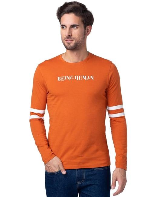 being human orange regular fit printed t-shirt