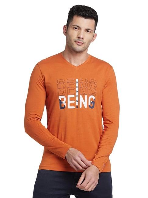 being human orange regular fit printed t-shirt