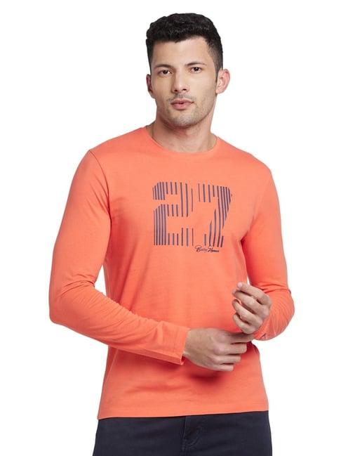 being human peach regular fit printed t-shirt