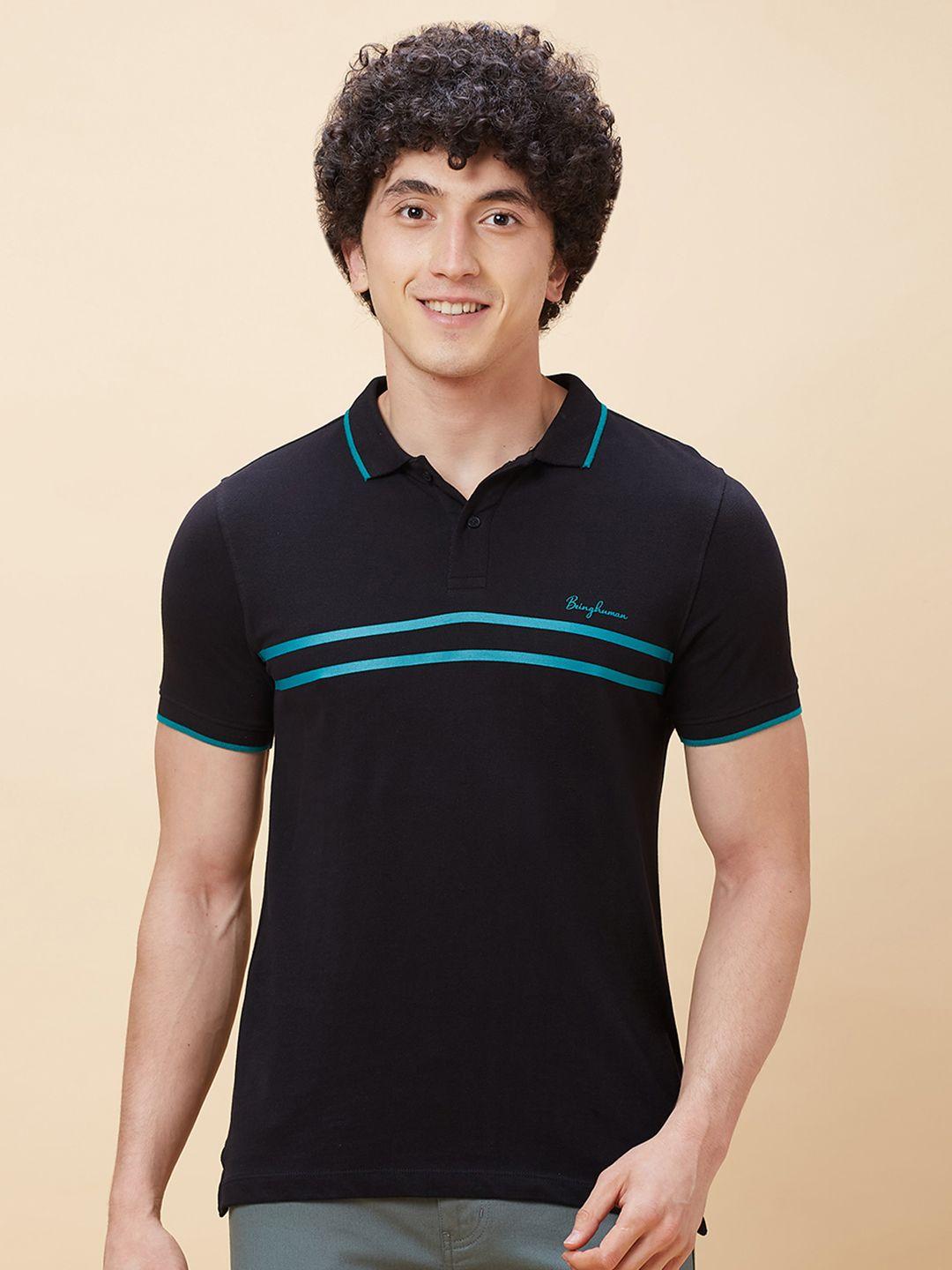 being human pure cotton striped polo collar casual t-shirt