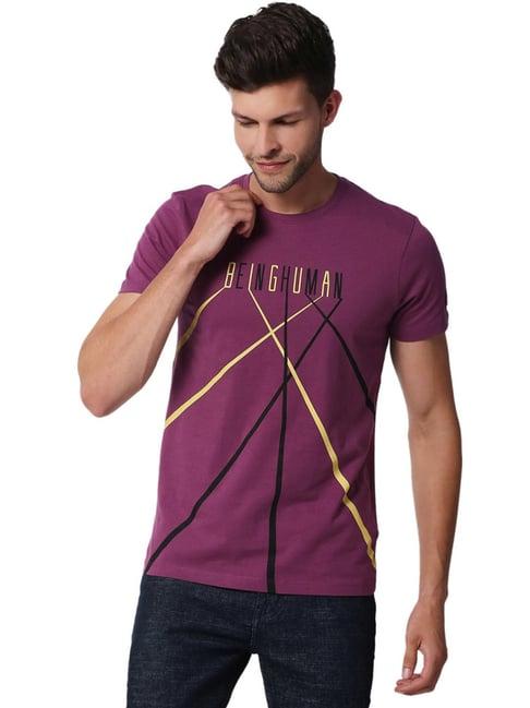 being human purple cotton regular fit printed t-shirt