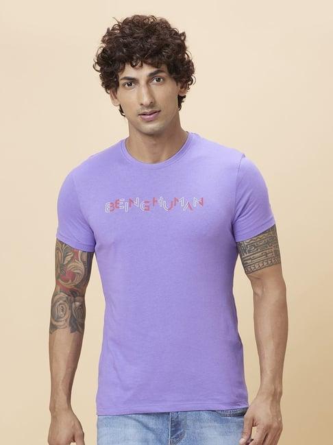 being human purple regular fit logo printed t-shirt