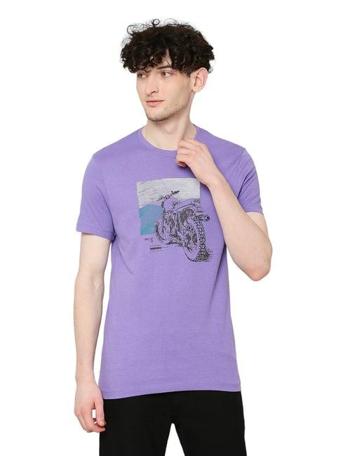 being human purple regular fit printed crew t-shirt