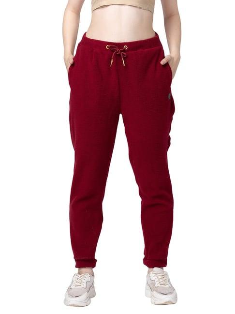 being human red polyester mid rise joggers