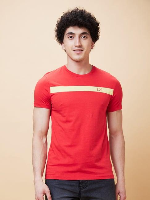 being human red regular fit striped t-shirt