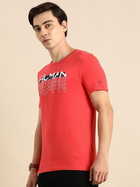 being human regular fit mens crew neck t-shirts -coral