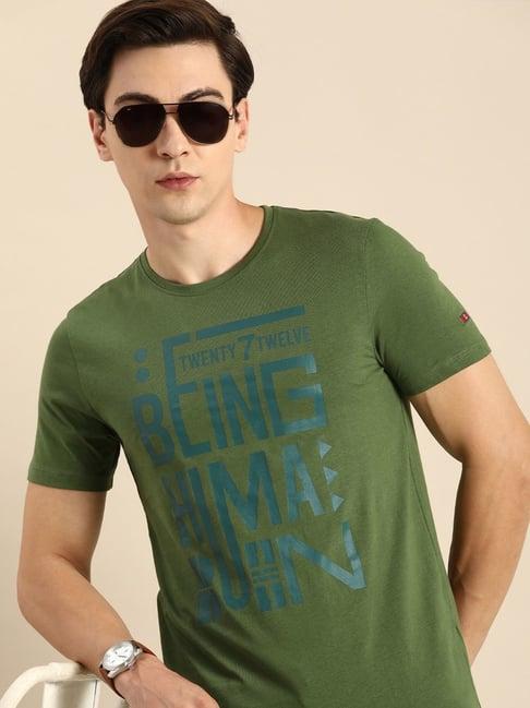 being human regular fit mens crew neck t-shirts -olive
