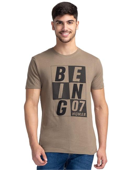 being human regular fit mens crew neck t-shirts -walnut