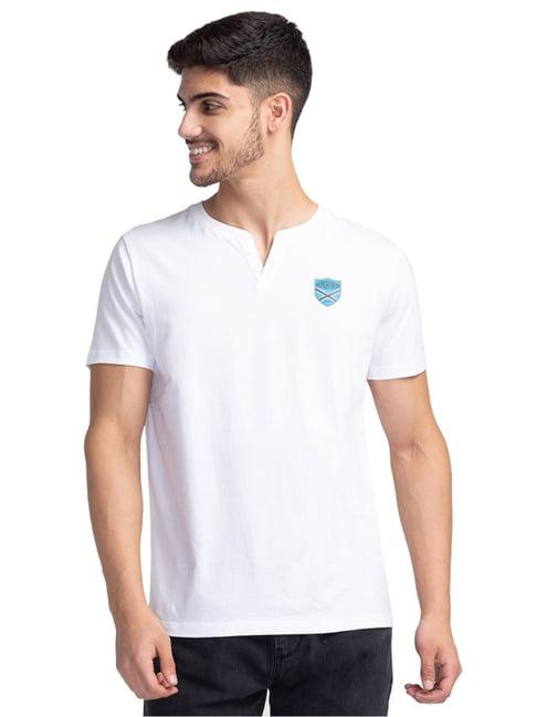 being human regular fit mens henley neck t-shirts -white