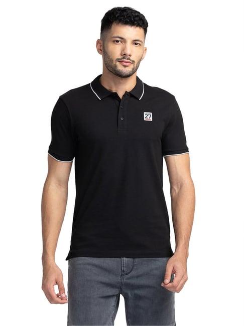being human regular fit mens polo neck t-shirts -black