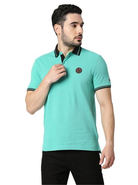 being human regular fit mens polo neck t-shirts -pool green