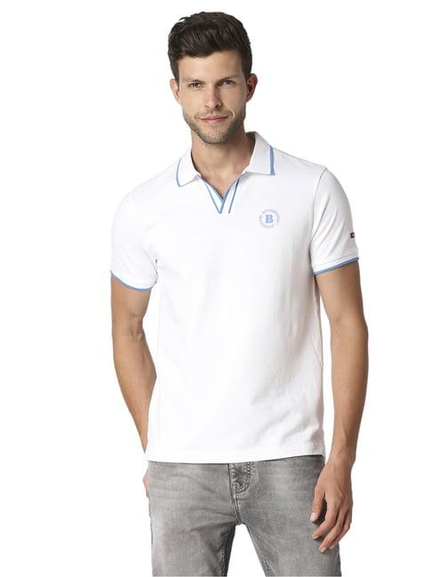 being human regular fit mens polo neck t-shirts -white