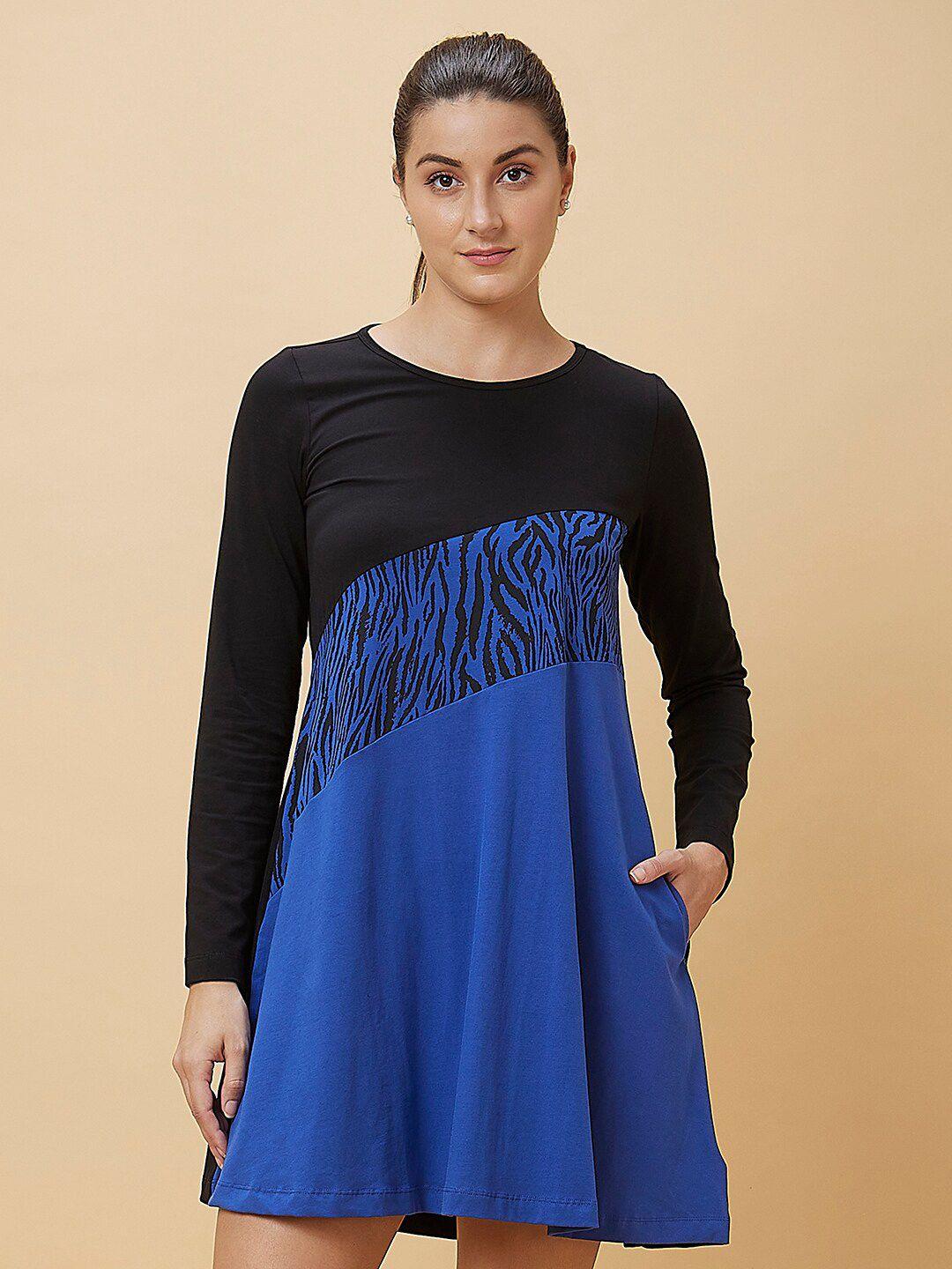 being human round neck colourblocked a-line dress