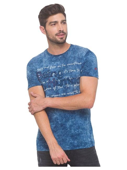 being human royal blue printed t-shirt