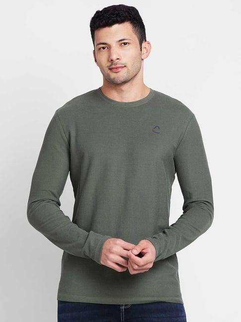 being human sage green regular fit textured crew t-shirt