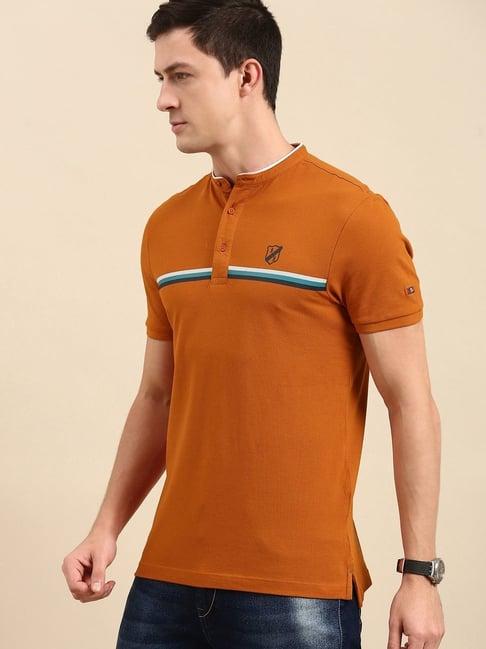 being human short sleeve regular fit mandarin collar rust t-shirts