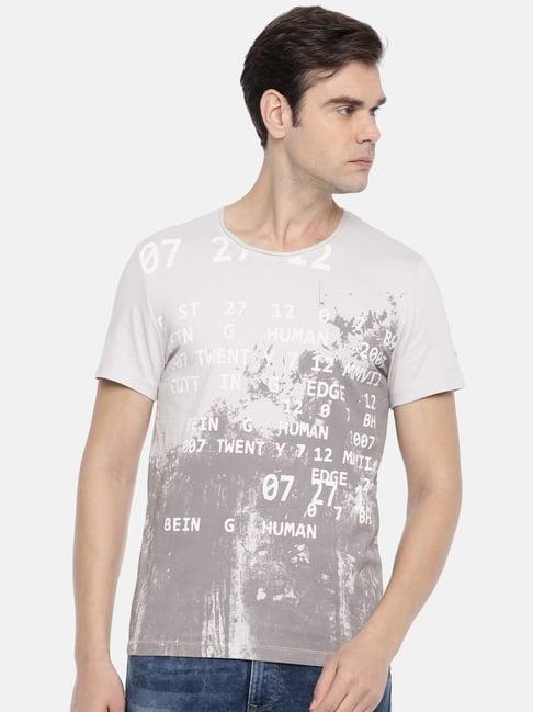 being human silver grey cotton regular fit printed t-shirt