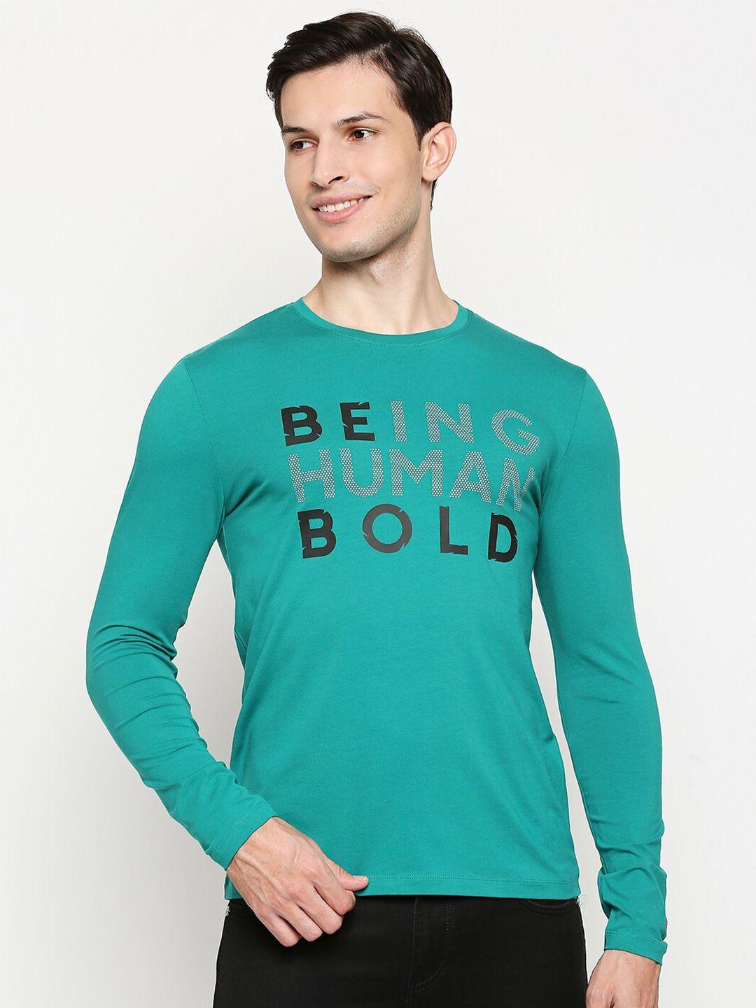 being human typography printed long sleeve pure cotton t-shirt