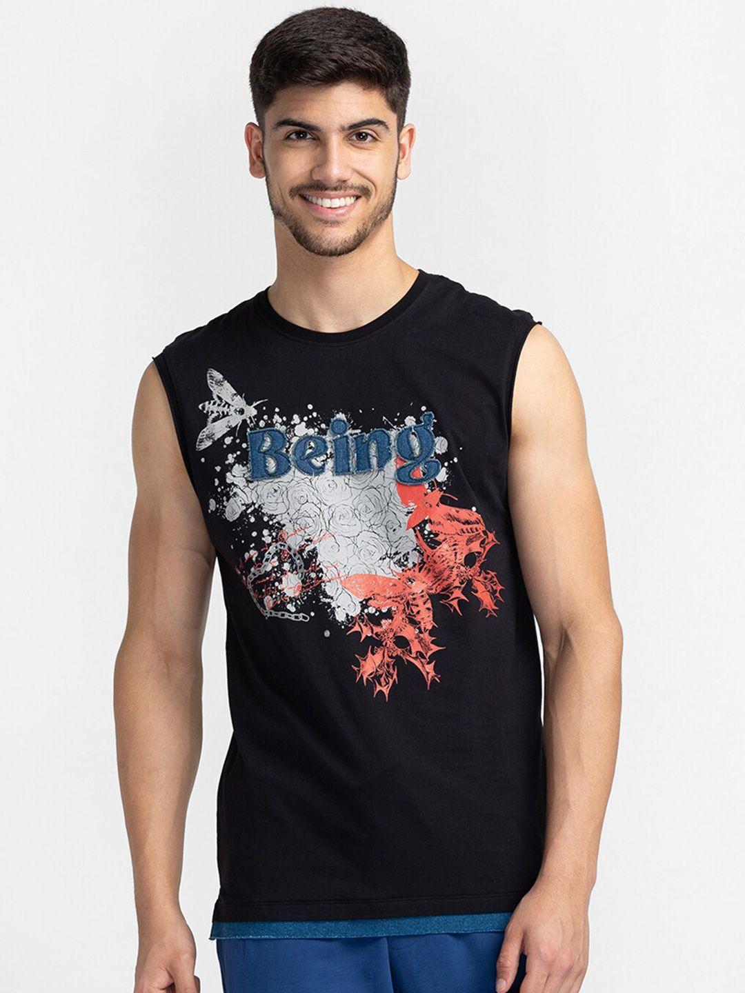 being human typography printed sleeveless cotton t-shirt