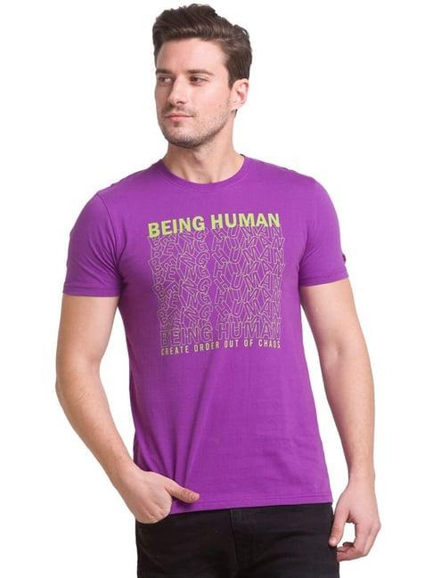 being human voilet cotton regular fit printed t-shirt