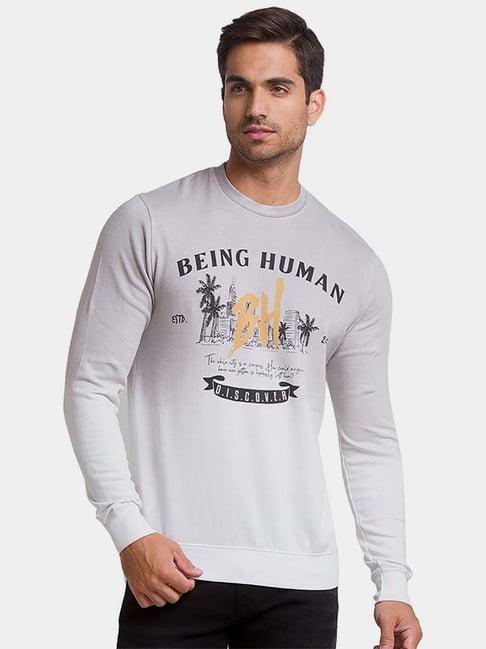 being human white cotton regular fit printed sweatshirts