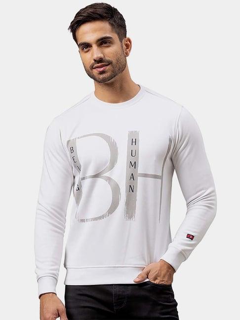 being human white cotton regular fit printed sweatshirts