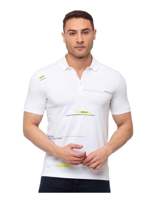 being human white graphic print polo t-shirt