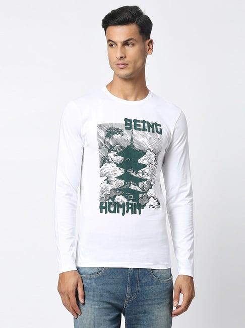 being human white regular fit graphic print crew t-shirt