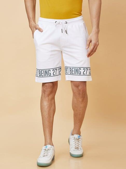 being human white regular fit printed shorts