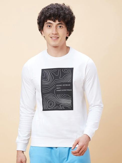 being human white regular fit printed sweatshirt