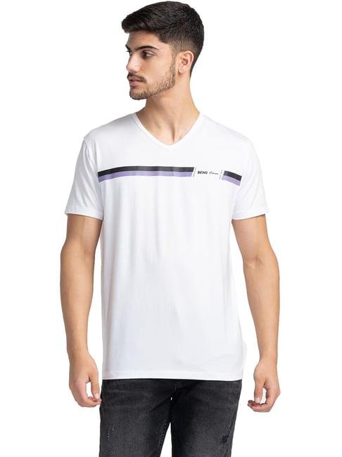 being human white regular fit printed t-shirt